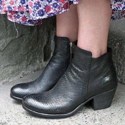 Women Block Heel Zipper Ankle Booties Vintage Round Toe Boots