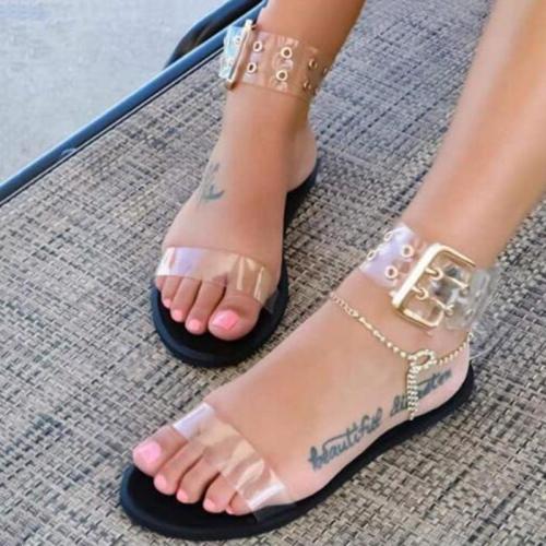 Litthing 2021 Sandals Women Transparent Flats Shoes Large Size Female Clear  Shoes Ladies Roman Beach Sandalias Mujer