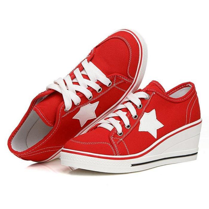 Plus Size Lace-up Canvas Shoes Athletic Wedge Heel Sneakers