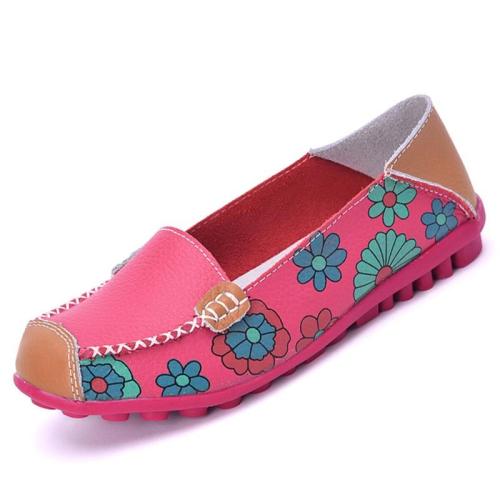 Women Shoes Flower Print Women Genuine Leather Shoes Female Flat Flexible women Casual Flats Shoes Chaussure Femme Loafer