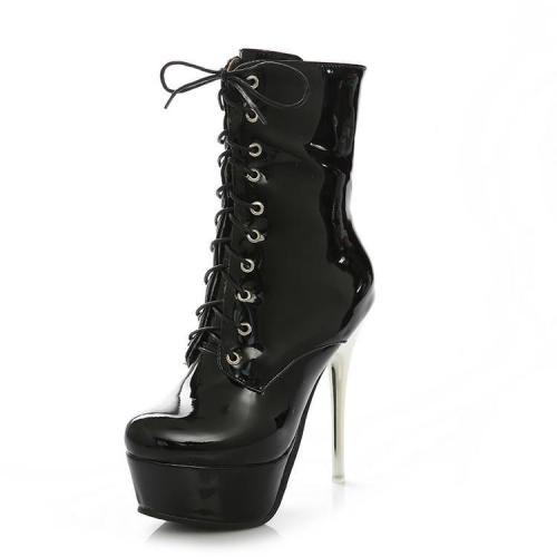 Women's Patent Leather Lace Up Platform Ankle Boots High Heels Shoes Autumn and Winter 9186