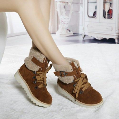 Fashion Adjustable Buckle Snow Boots Lace Up Warm Winter Boots