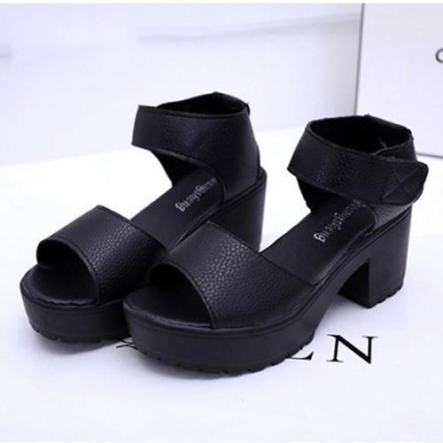 Leather Pure Color Fish Mouth Sandals Women's Shoes