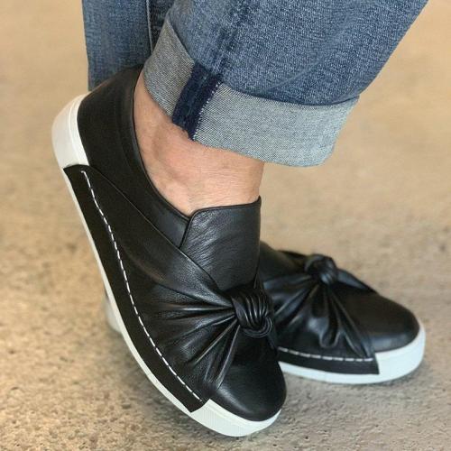 Plus Size Leather Bowknot Slip On Sneakers Casual Loafers