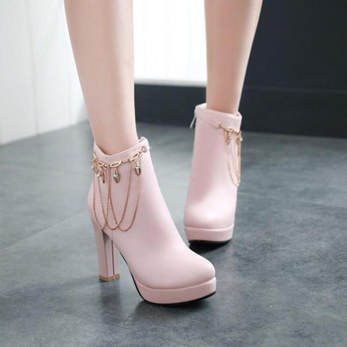 Women's High Heels Ankle Boots Autumn and Winter Short Boots Shoes