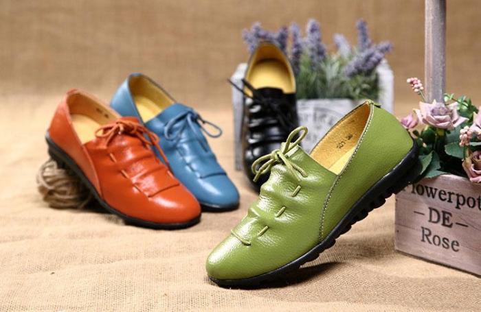 Genuine leather flats shoes woman 2020 new rubber lace-up flat with casual shoes women outdoor solid fashion women summer shoes