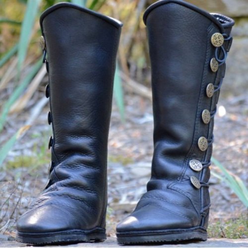 Women Fashion  Side Buttons Bandage Leather Boots