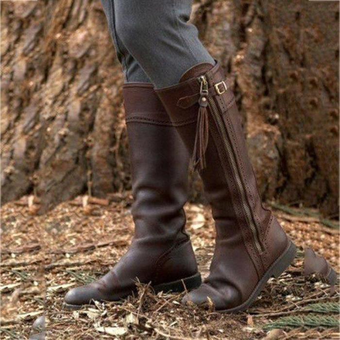Zipper Pu Chunky Heel Boots