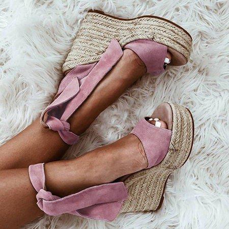 Women Flocking Wedge Sandals Casual Plus Size Lace Up Shoes