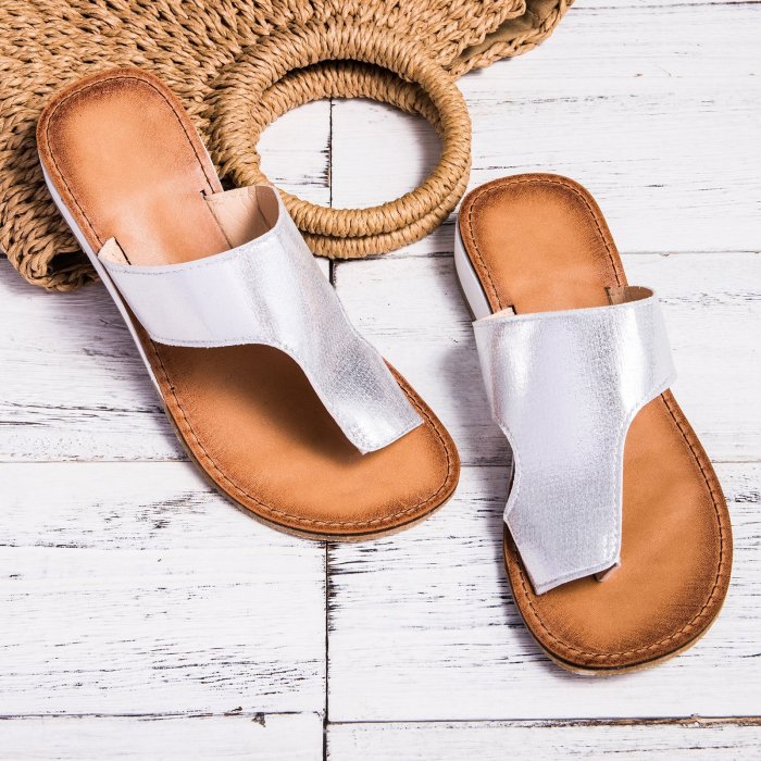Women Summer Beach Slippers Artificial Leather Flat Flip-flops