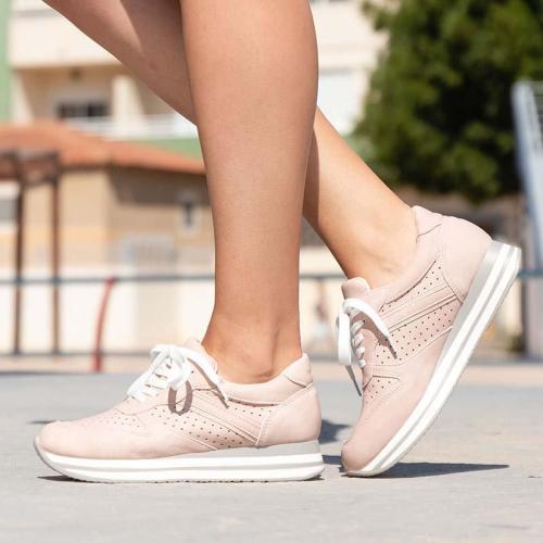 Women Round Toe Flat Heel Casual Pu Lace-Up Sneakers