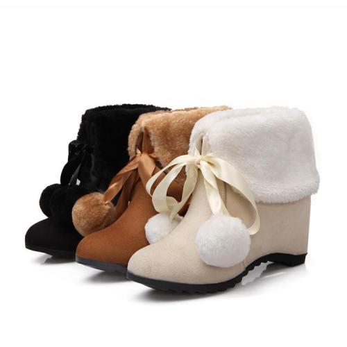 Women's Ball Tassel Snow Boots Wedge Heels Shoes Autumn and Winter 8574