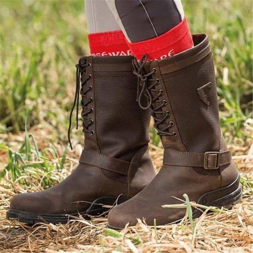 Women Casual Comfy Waterproof Faux Leather Lace-Up Boots