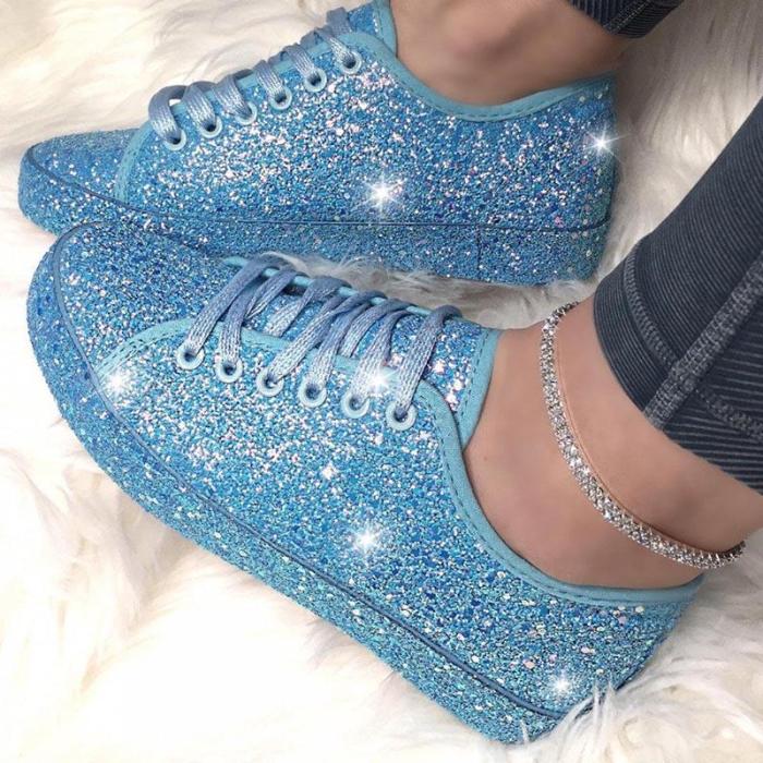 Women Bling Flat Shoes Woman Spring New Casual Flat Ladies Vulcanized Shoes Female Beathable Lace Up Fashion Casual Shoes 2020