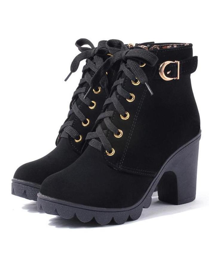 High Top Chunky Heel Ankle Boots