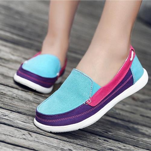2018 Women's Canvas Slip On Autumn Loafers Ladies Elastic Band Sewing Casual Platform Female Mixed Color Fashion Shoes