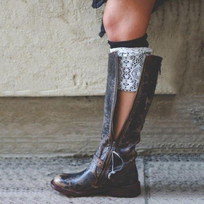 Black Distressed  Buckle Boots