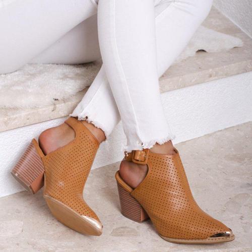 Plus Size Chic Leather Buckle Chunky Heel Ankle Booties