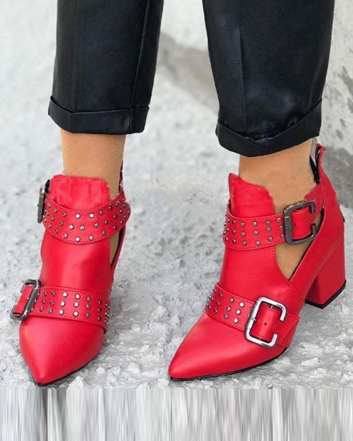 Solid Belted Chunky Heel Booties