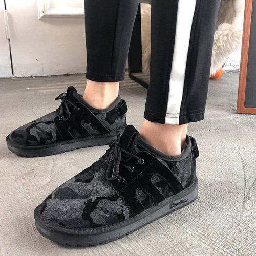 Warm Lace Up Flat Cloth Sneakers