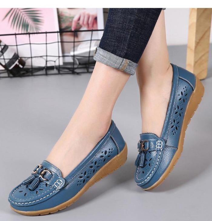 Women Flats Summer Women Genuine Leather Shoes With Low Heels Slip On Casual Flat Shoes Women Loafers Soft Nurse Ballerina Shoes