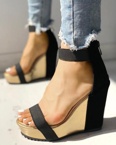 Sexy Open Toe Back Zipper Wedges Sandals