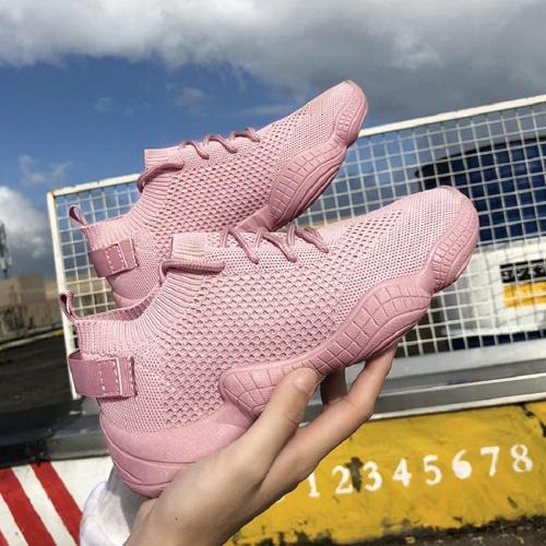 cuteshoeswearSneakers Women Mesh Lace-Up Solid Flat Platform Shallow Stretch Fabric Knited Spring Autumn Wedges Shoes For Women zapatos de