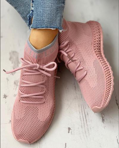 Net Surface Breathable Lace-Up Casual Sneakers