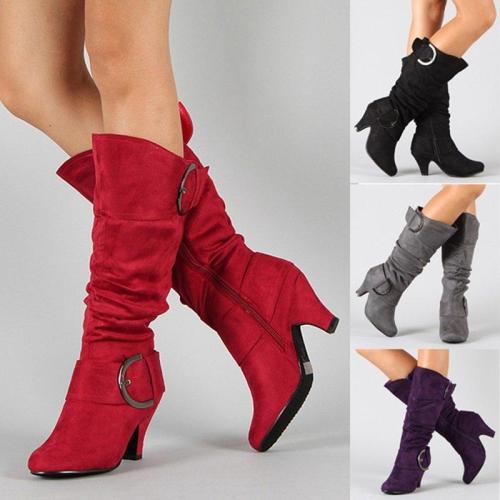 Women Flocking Booties Casual Knee High Ladies Plus Size Shoes