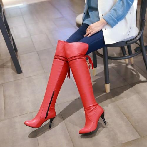 Rhinestone Bowtie High Heels Over the Knee Boots for Women 5817
