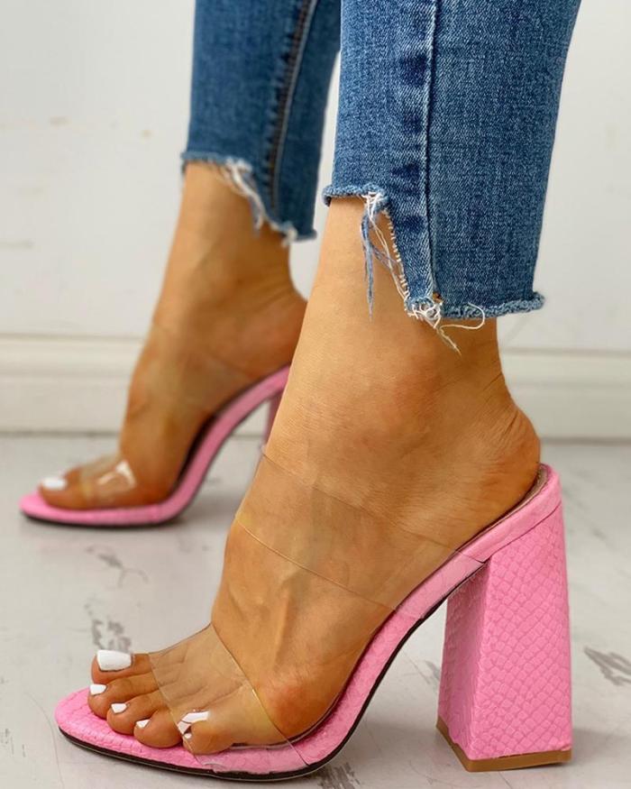 Transparent Double Strap Chunky Heeled Sandals