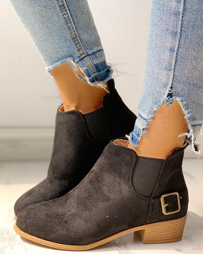 Suede Design Chunky Heeled Boots