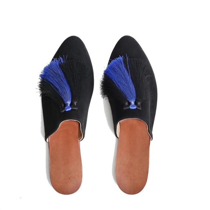 Low-Heeled Pointed Denim Sandals