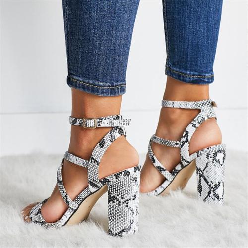 Fashion snake pattern hollow heel sandals