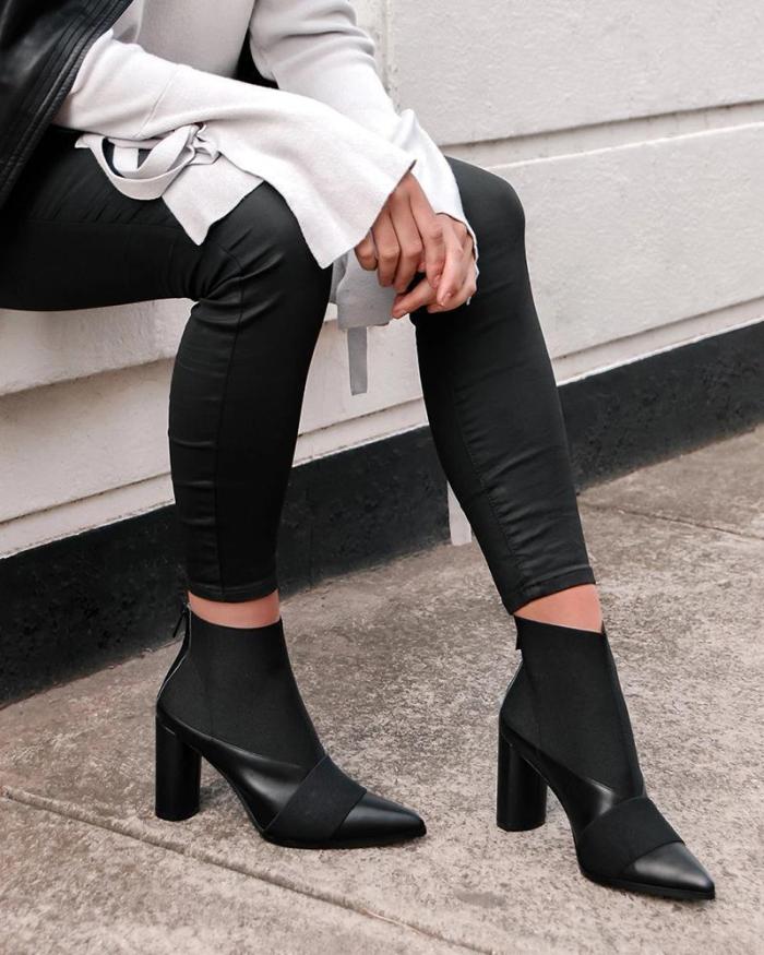 Solid Pointed Chunky Heeled Boots