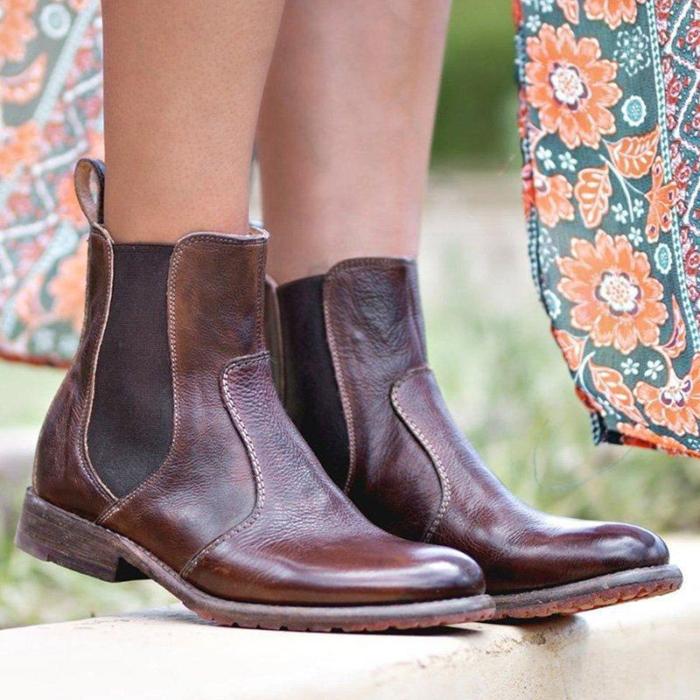 Women's Vintage Low Heel Plus Size Ankle Booties Slip-on Short Chelsea Boots