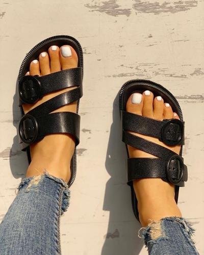 Buckle Strappy Open Toe Flat Sandals