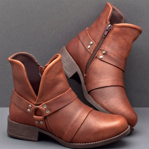 Brown Date All Season Artificial Leather Zipper Flat Heel Boots