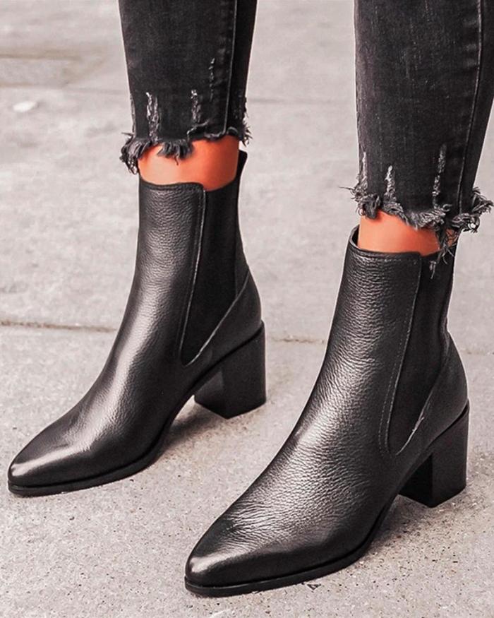 Solid High Heeled Chunky Ankle Boots