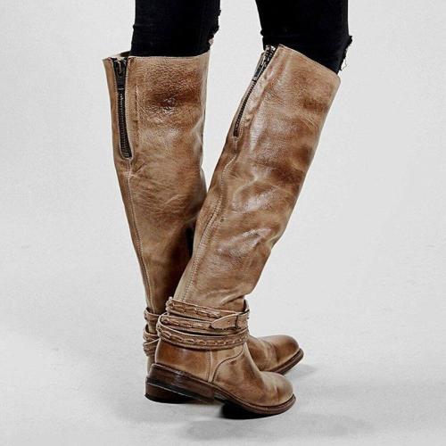 Womens Riding Boots Knee-High Low Heel Zipper Tall Boots