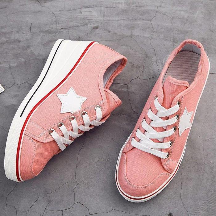 Plus Size Lace-up Canvas Shoes Athletic Wedge Heel Sneakers