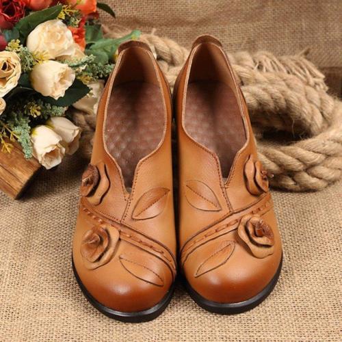 Slip-On Flower Loafers Womens Elegant Handmade Shoes