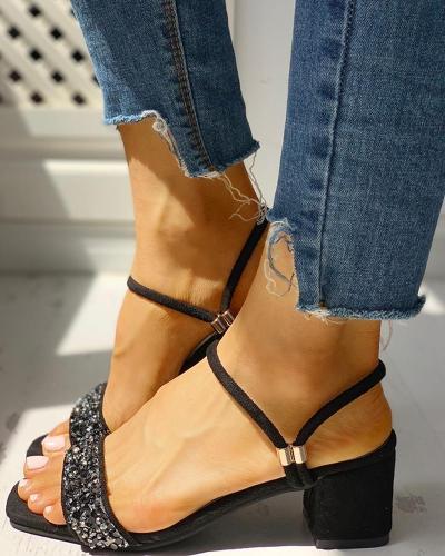 Suede Studded Chunky Heeled Sandals