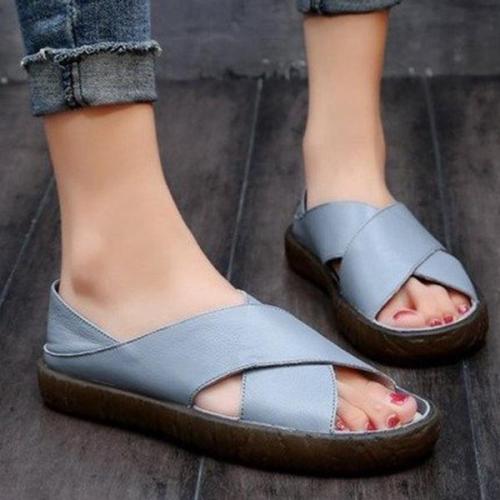 Women Faux Leather Sandals Casual Comfort Peep Toe Shoes