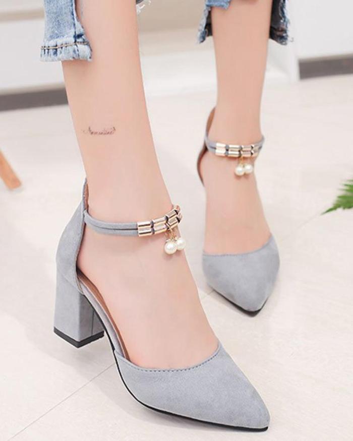 Buckle rhinestone pointed high heels
