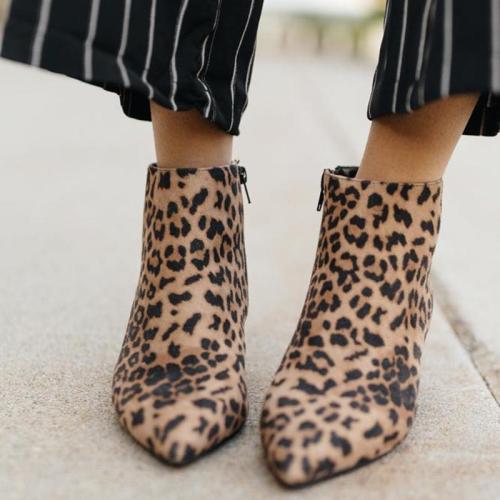 Leopard Closed Toe Chunky Heel Low (<3Cm) Women Boots
