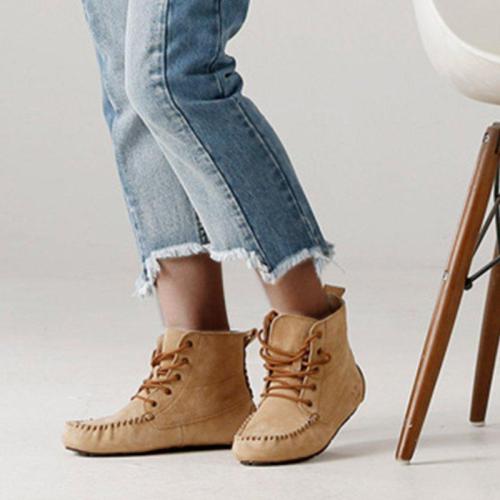 Flat Heel Casual Artificial Leather Lace-Up Comfortable Boots