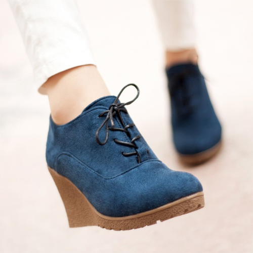 Women's fashion solid suede lace-up wedges