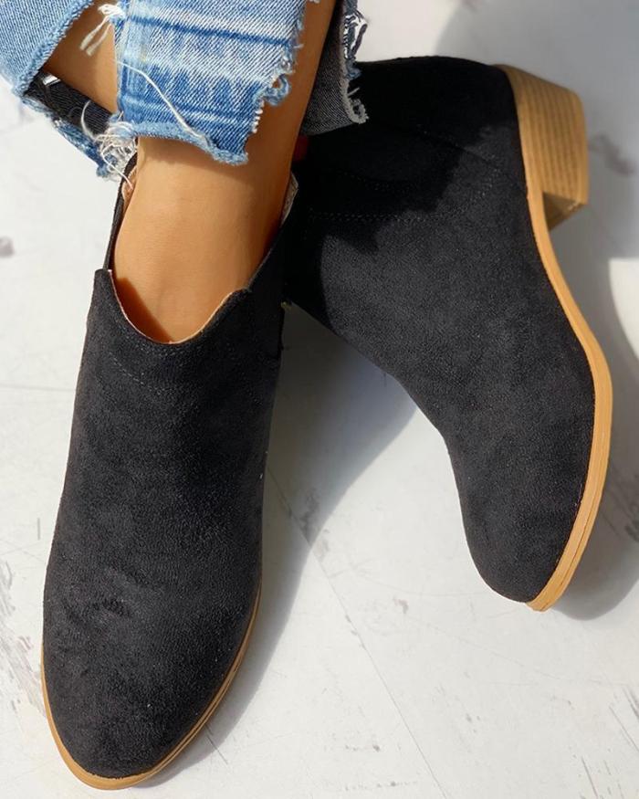 Suede Design Chunky Heeled Boots