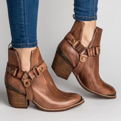 Buckle Artificial Leather Chunky Heel All Season Boots